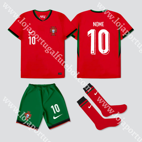 Kit Criança Principal Portugal Euro 2024 Camisola Futebol