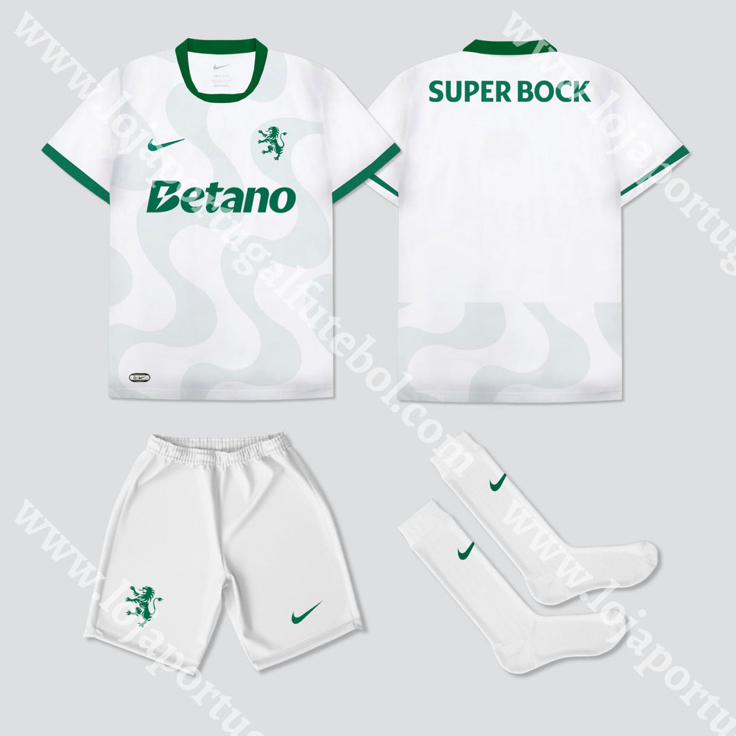 NOVO KIT CRIANÇA ALTERNATIVO BRANCO SPORTING CP 25/26 1-2 Anos