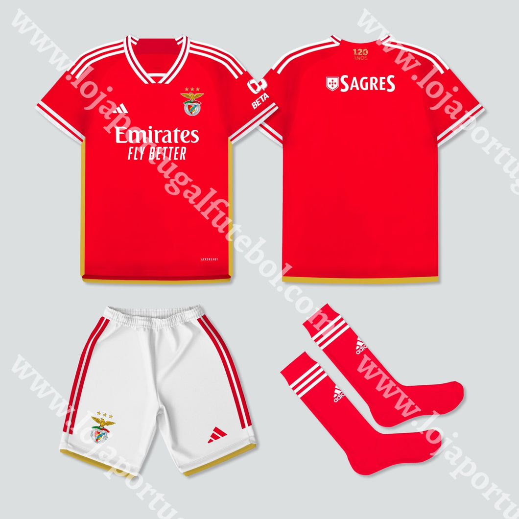 Novo Kit Criança Principal Sl Benfica 23/24 1-2 Anos Camisola Futebol